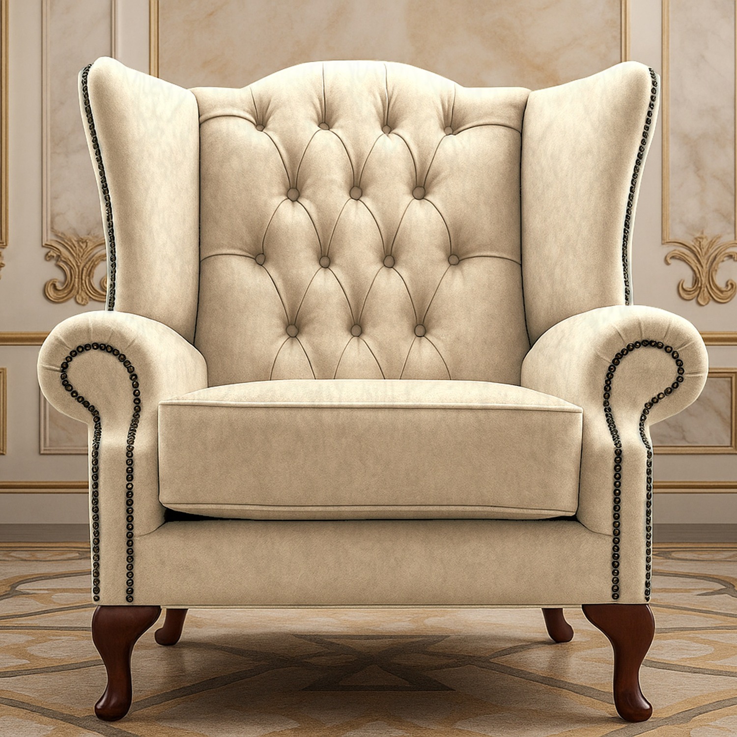 Chesterfield Wingback High Chair with Dapple Fabric