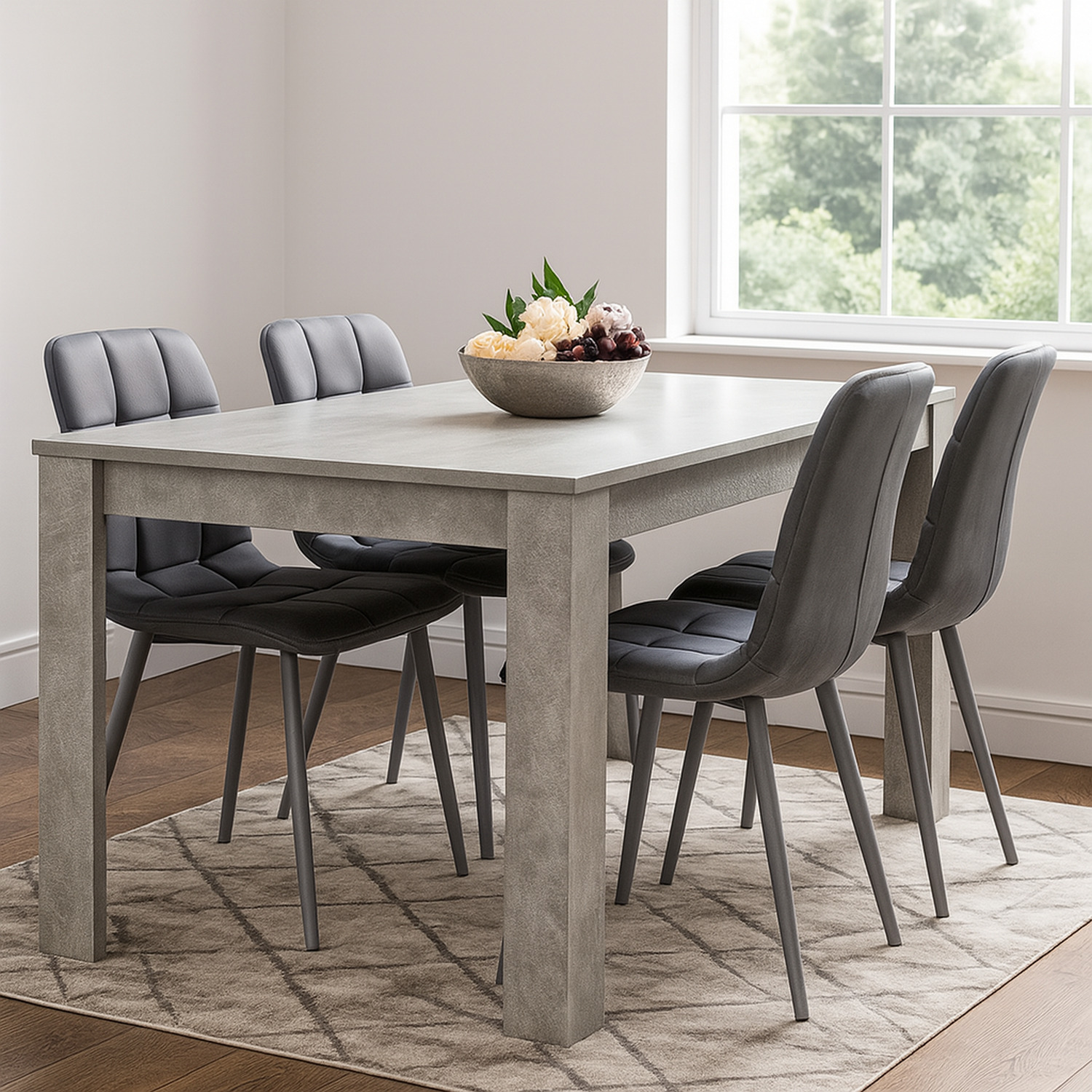 Dining table Set Of 4 Kitchen Dining Table and 4 Grey Tufted Velvet Chairs - Grey