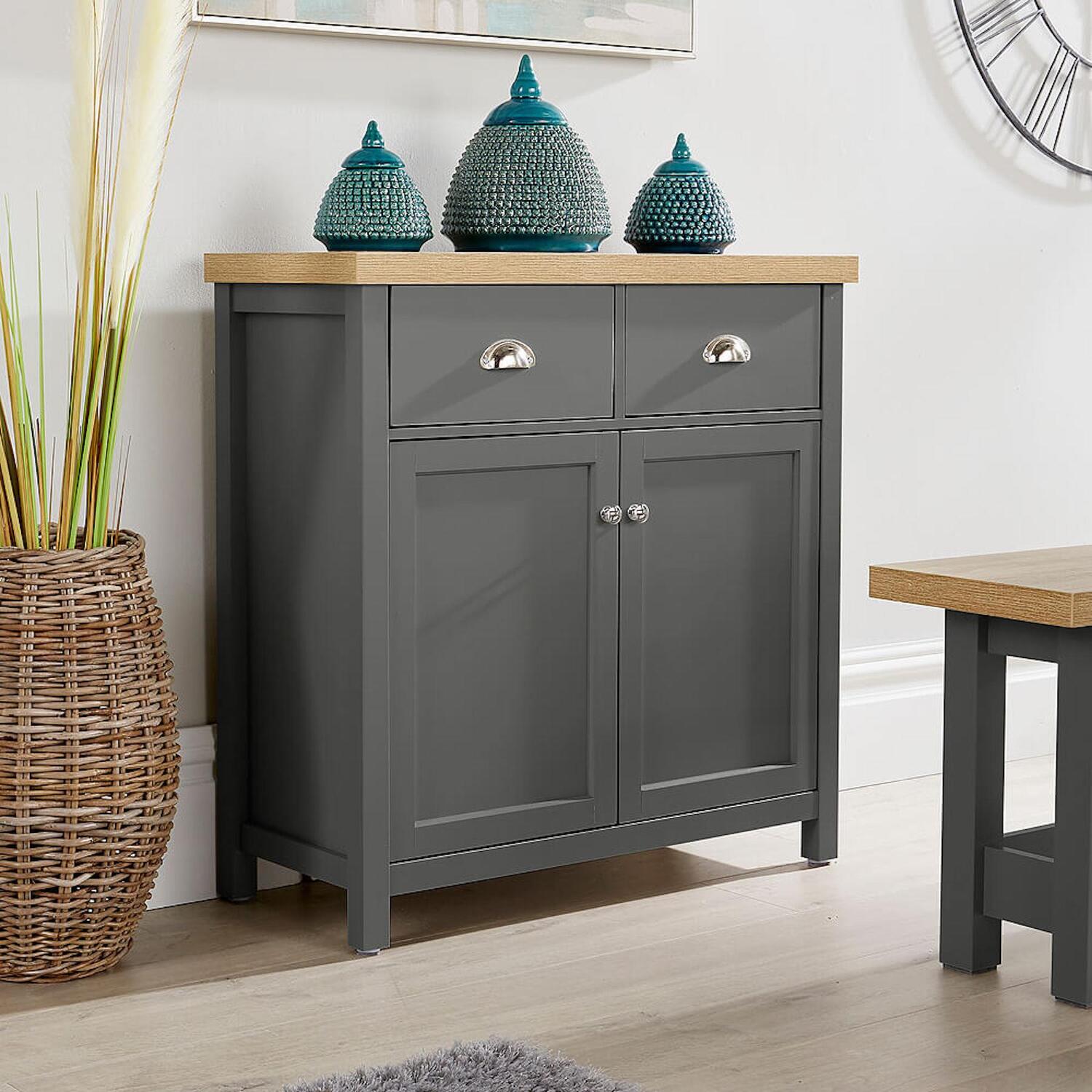 Home Source Avon 2 Door Cupboard with 2 Drawers Storage Unit 36mm Top - Graphite