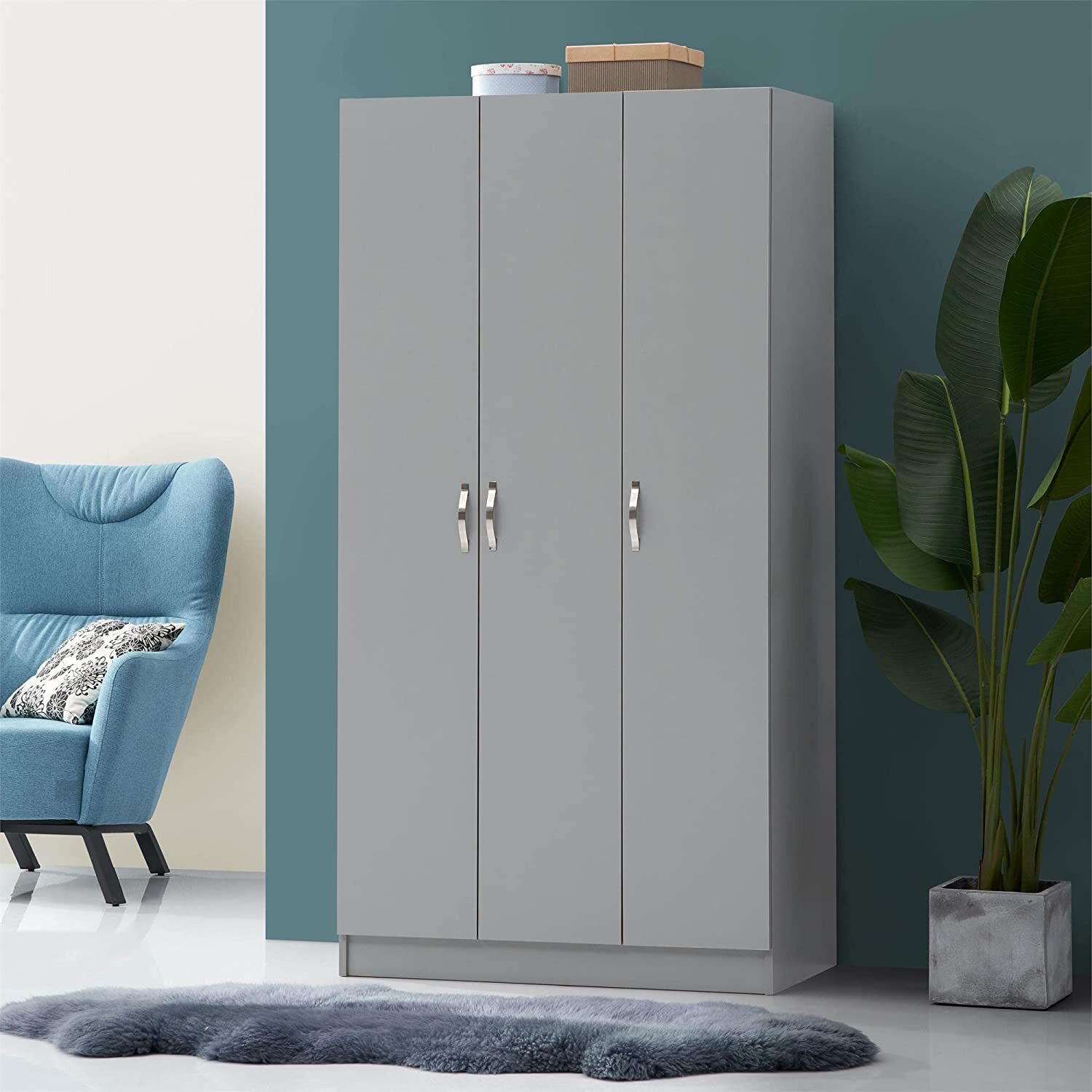3 Door Wardrobe - Grey