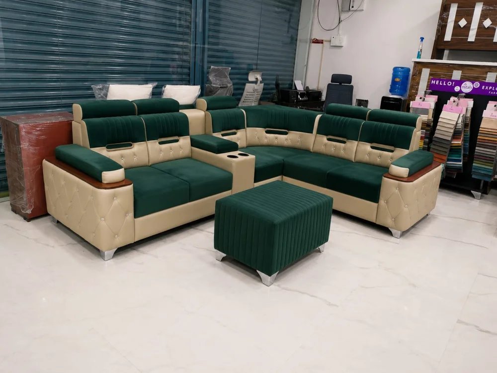 Premium L Corner Sofa with Center Table  (9 Feet × 7 Feet)